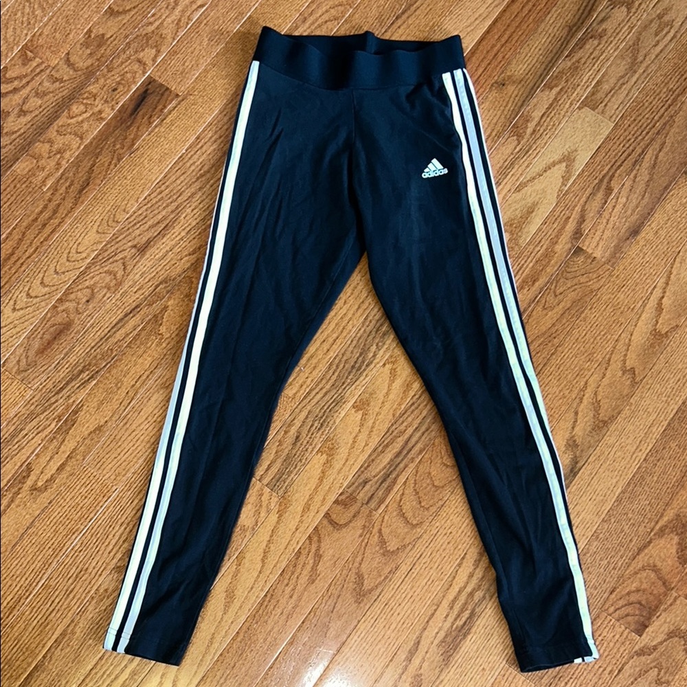 Adidas women’s Black Leggings with White Stripes size small